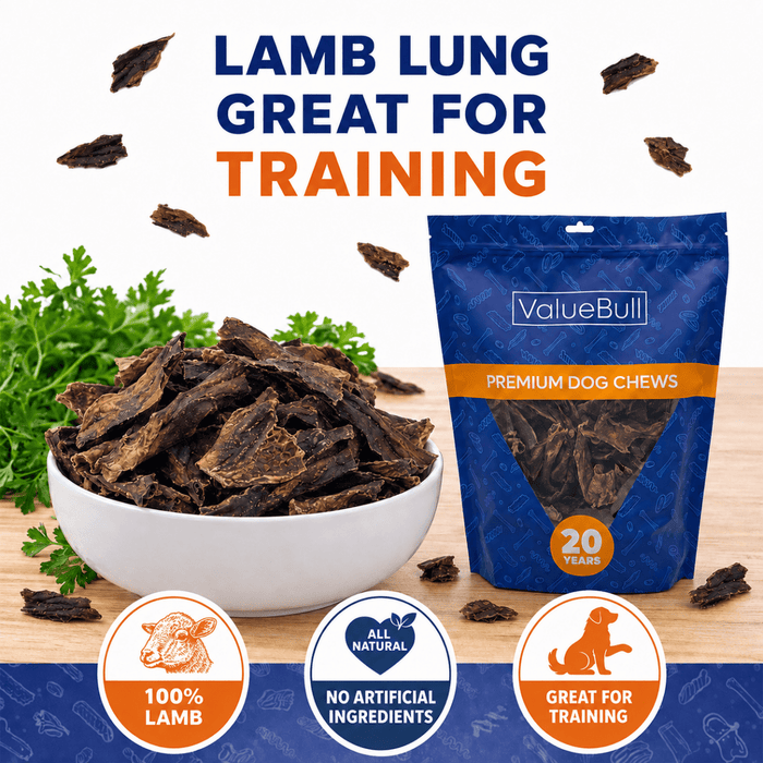 ValueBull Lamb Lung for Dogs, Varied Shapes and Sizes, 10 Pound Wholesale Pack - 10