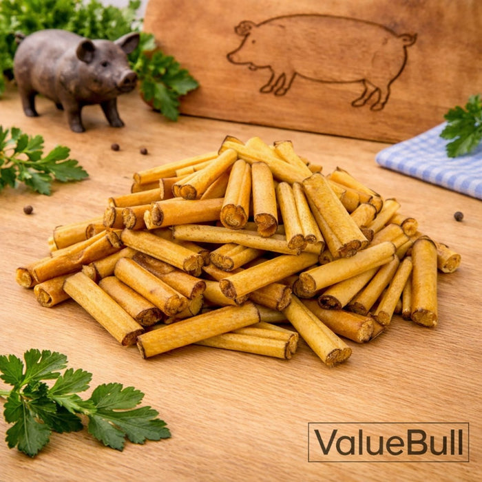 ValueBull USA Pork Hide Retriever Rolls for Dogs, 4 Inch Pig Skin Chews, 100 Count Bulk Pack - ValuePetSupplies