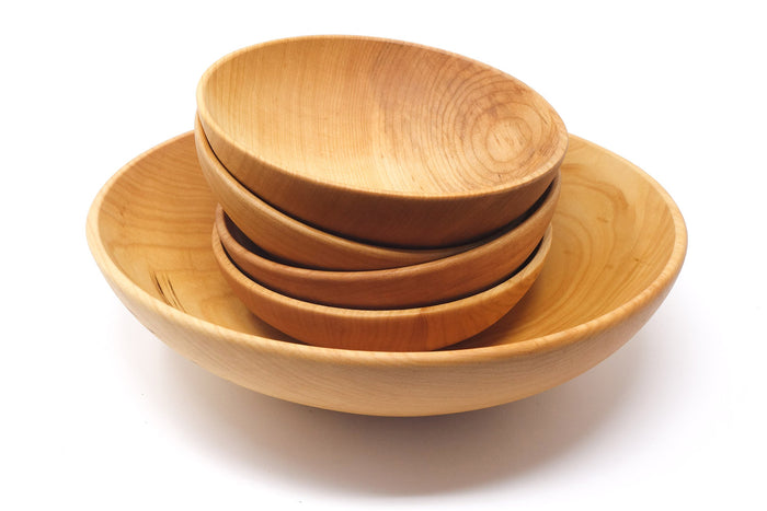 wooden salad bowl set - 5 piece hard maple
