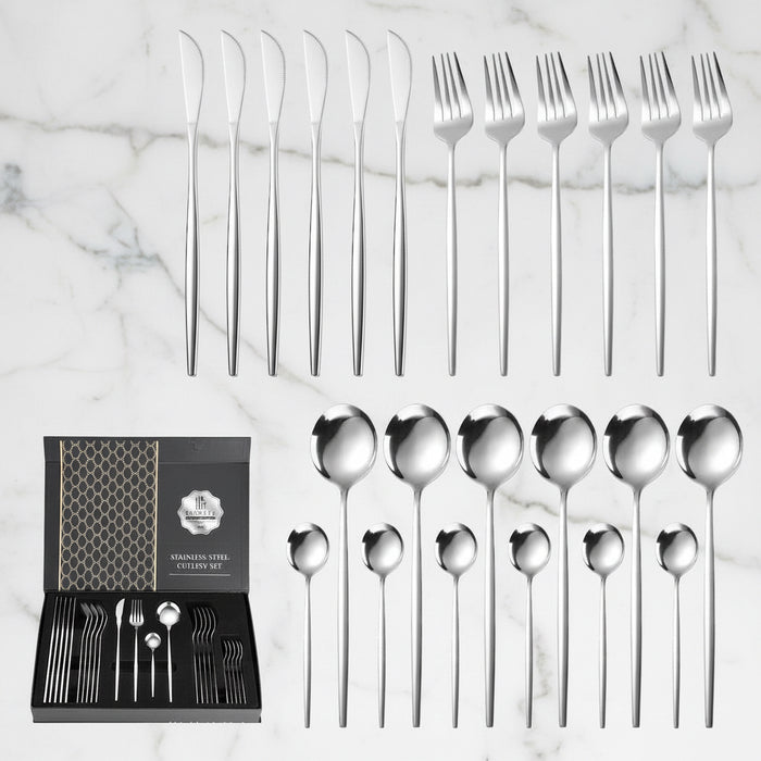 24-piece silver stainless steel flatware set with matching gift box