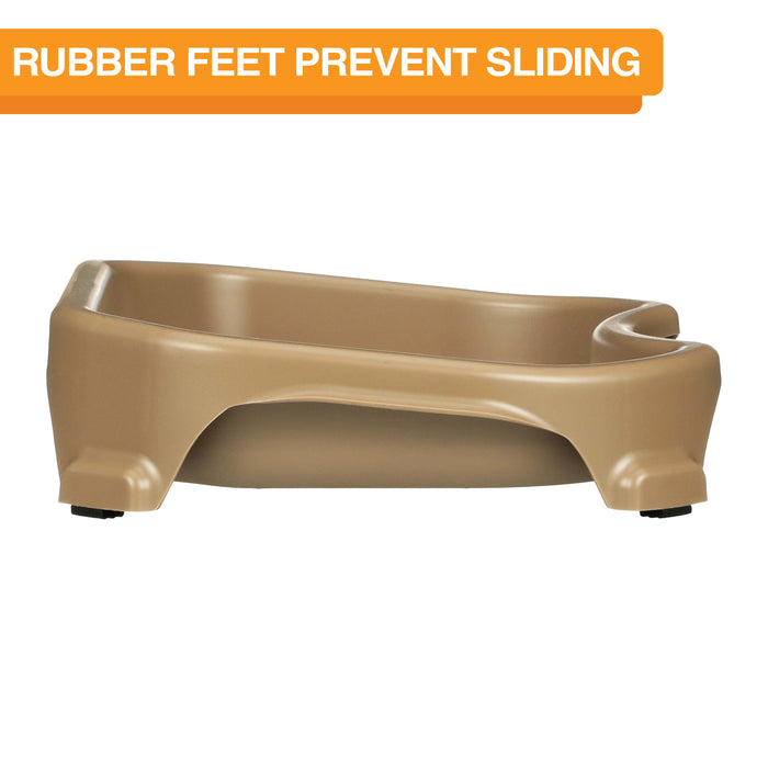Side view of Big Bowl showing rubber feet on all four legs. Text on screen reads: Rubber feet prevent sliding.