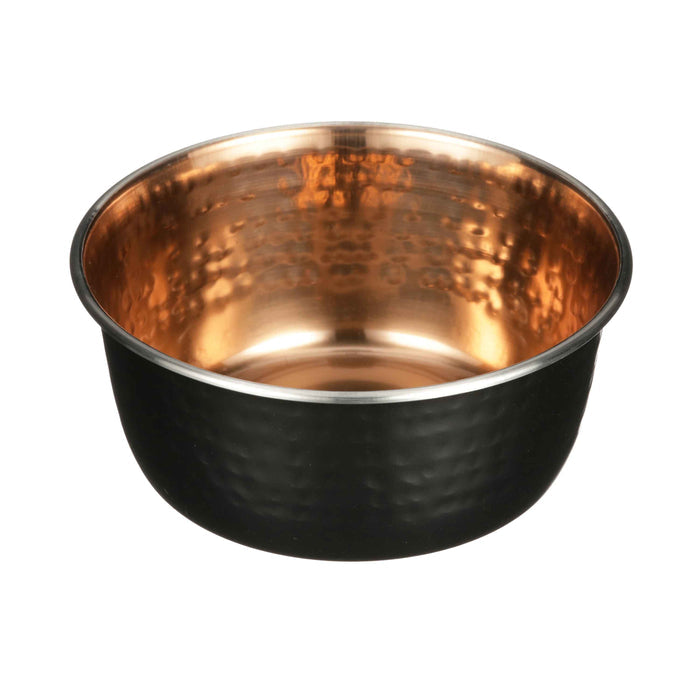 Picture of the black hammered copper bowl from the side on a white background.