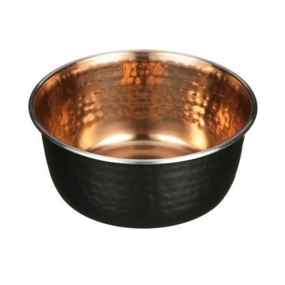 Picture of the black hammered copper bowl from the side on a white background.