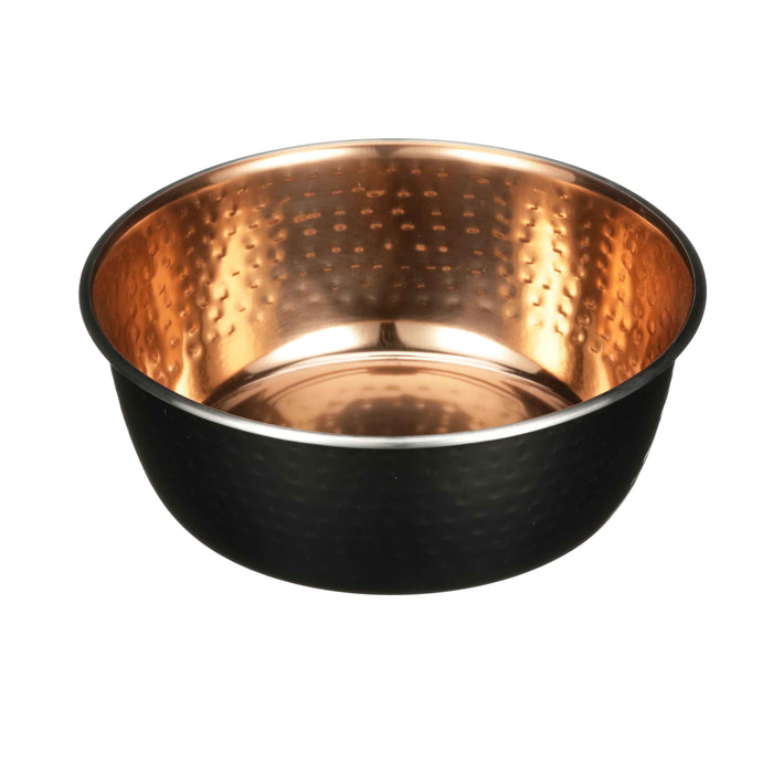 Picture of the black hammered copper bowl from the side on a white background.