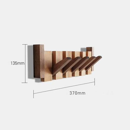 Wooden wall mounted folding coat rack with multiple hooks shown in 370 by 135 millimeter dimensions