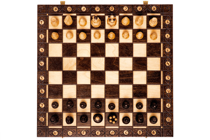 Duże rzeźbione SZACHY SENATOR (42x42cm) - czarne
