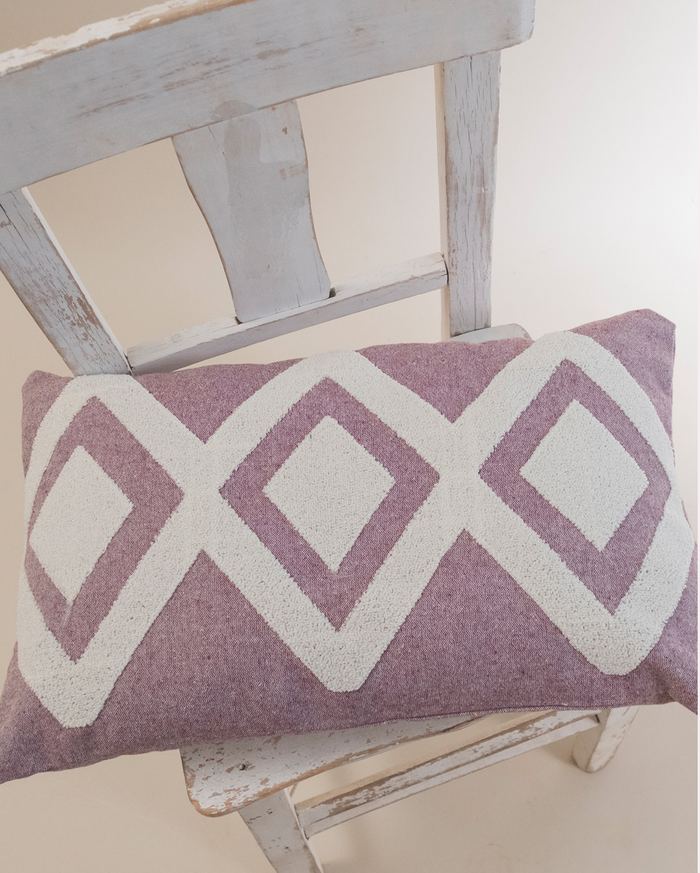 Embroidered Cushion Cover - Pink & Ecru (-)