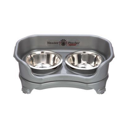Neater Feeder Express Small Gunmetal with two stainless steel bowls against a white background.