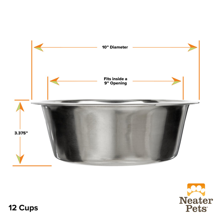 Dimensions of the 12 cup stainless steel bowl from the side against a white background.