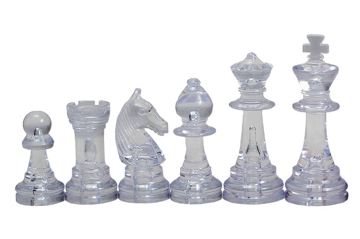 Figury szachowe Staunton nr 6, transparentno-bursztynowe (król 96 mm)