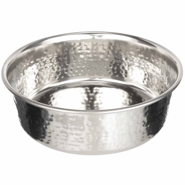 Side and inside view of the Hammered Stainless Steel Bowl on a white background.