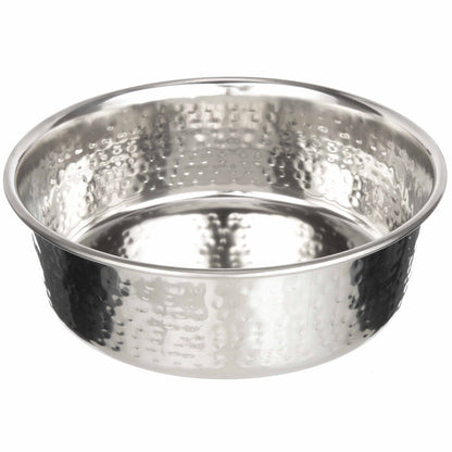 Side and inside view of the Hammered Stainless Steel Bowl on a white background.