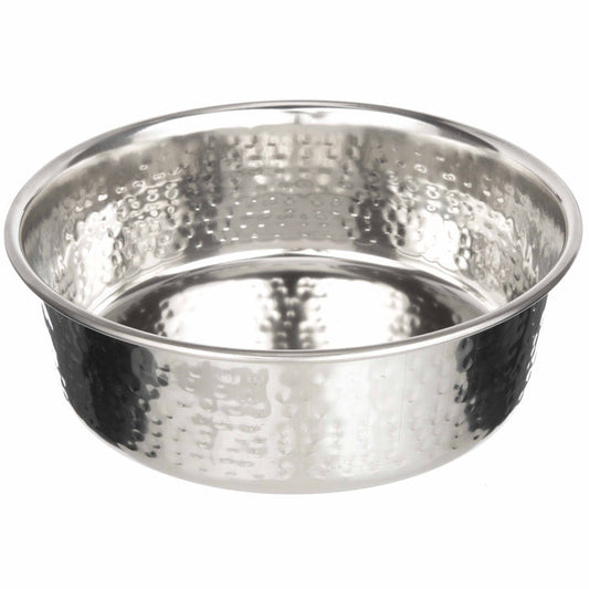 Side and inside view of the Hammered Stainless Steel Bowl on a white background.