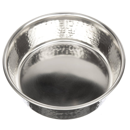 Inside view of the Hammered Stainless Steel Bowl on a white background.