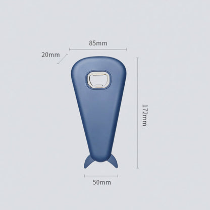 Dimension diagram of the blue multi-function jar, can, and bottle opener