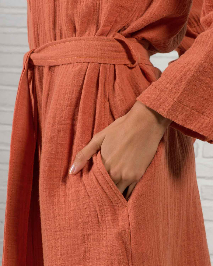 Muslin Cotton Bathrobe - Terracotta
