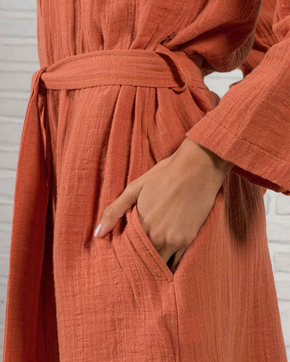 Muslin Cotton Bathrobe - Terracotta