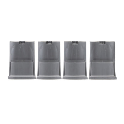 Four gunmetal gray large leg extensions  in a line on a white background.