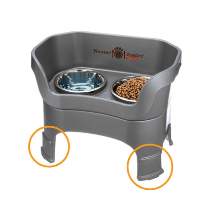 Image showing leg extensions circled on the Neater Feeder Deluxe on a white background.