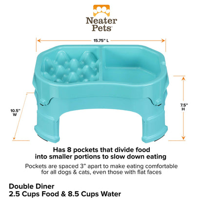 Raised Neater Slow Feeder Double Diner dimensions against a white background.