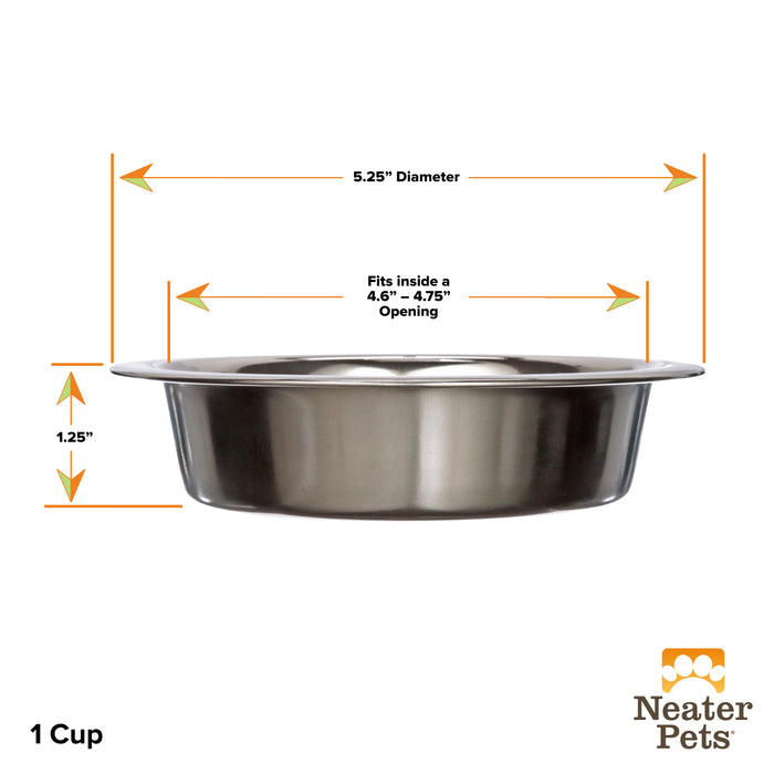Stainless Steel Bowl 1 cup dimensions on a white background.