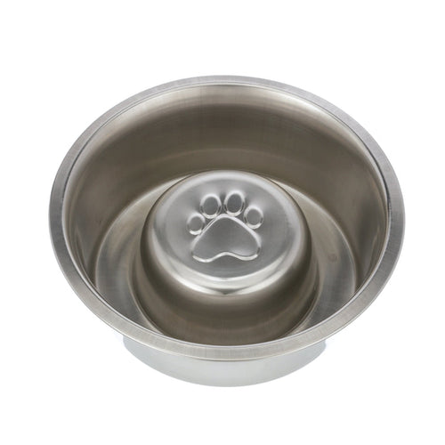 Stainless Steel Slow Feed Replacement Bowl for Neater Feeder top view on a white background.