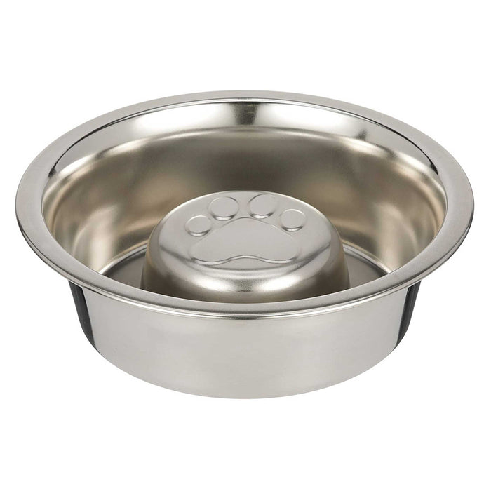 Medium Stainless Steel Slow Feed Replacement Bowl for Neater Feeder side view on a white background.