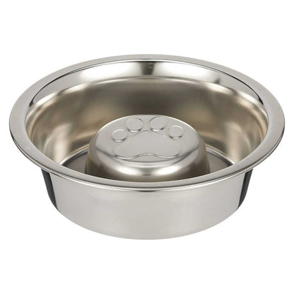 Medium Stainless Steel Slow Feed Replacement Bowl for Neater Feeder side view on a white background.