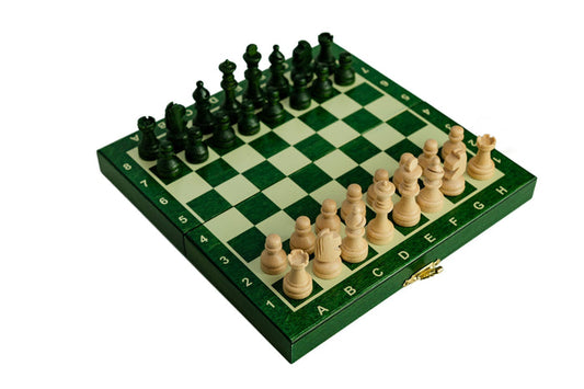 Szachy drewniane MAGNETYCZNE mini (20cm) - zielone