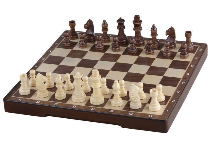Szachy magnetyczne drewniane 31 cm (orzech/klon) intarsjowane