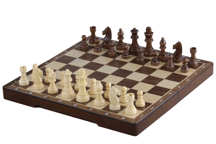 Szachy magnetyczne drewniane 31 cm (orzech/klon) intarsjowane