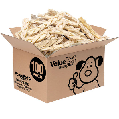 ValueBull Beef Cheek Braid Dog Chews, 5-6 Inch, 100 Count Bulk Pack - Cheek - 100 Braids