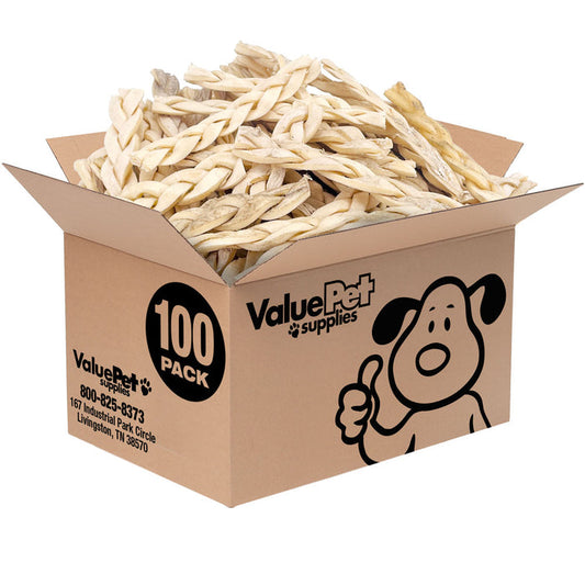ValueBull Beef Cheek Braid Dog Chews, 5-6 Inch, 100 Count Bulk Pack - Cheek - 100 Braids