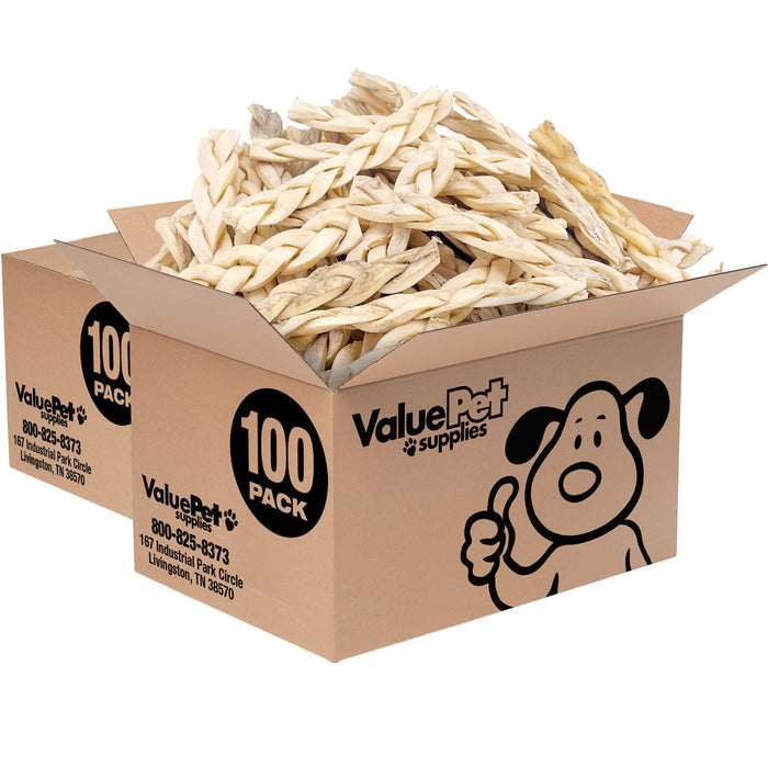 ValueBull Beef Cheek Braid Dog Chews, 5-6 Inch, 200 Count Bulk Pack - Cheek - 200 Braids