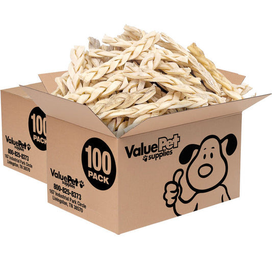 ValueBull Beef Cheek Braid Dog Chews, 5-6 Inch, 200 Count Bulk Pack - Cheek - 200 Braids