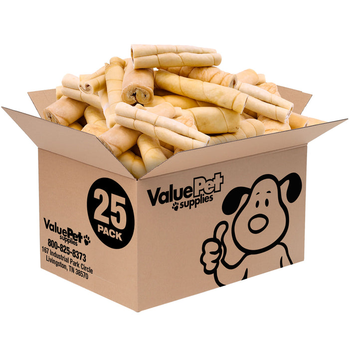 ValueBull Beef Cheek Roll Dog Chews, Jumbo 5-6 Inch, 25 Count Bulk Pack - Cheek - 25 Rolls