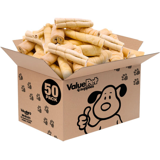 ValueBull Beef Cheek Roll Dog Chews, Jumbo 5-6 Inch, 50 Count Bulk Pack - Cheek - 50 Rolls