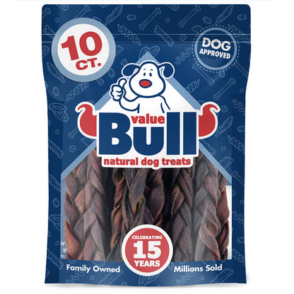 ValueBull Beef Collagen Braids for Dogs, 6 Inch Medium Chews, 10 Count - Medium - 10 Braids