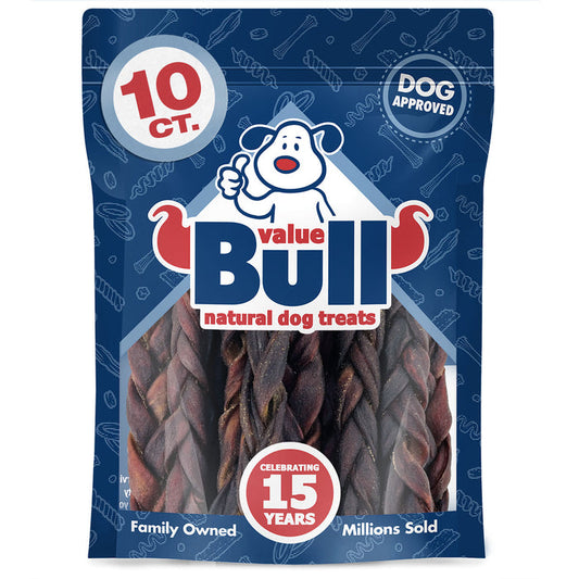 ValueBull Beef Collagen Braids for Dogs, 6 Inch Medium Chews, 10 Count - Medium - 10 Braids