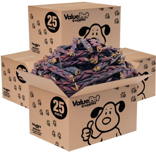 ValueBull Beef Collagen Braids for Dogs, 6 Inch Medium Chews, 100 Count Bulk Pack - Medium - 100 Braids