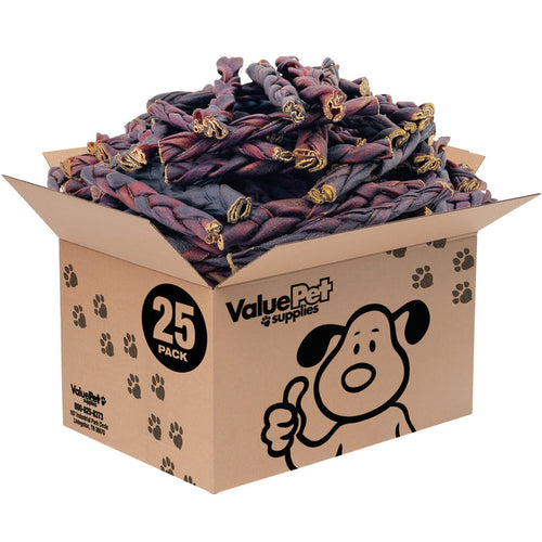 ValueBull Beef Collagen Braids for Dogs, 6 Inch Medium Chews, 25 Count Bulk Pack - Medium - 25 Braids
