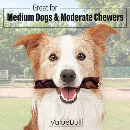 ValueBull Beef Collagen Braids for Dogs, 6 Inch Medium Chews, 25 Count Bulk Pack - Medium - 25 Braids