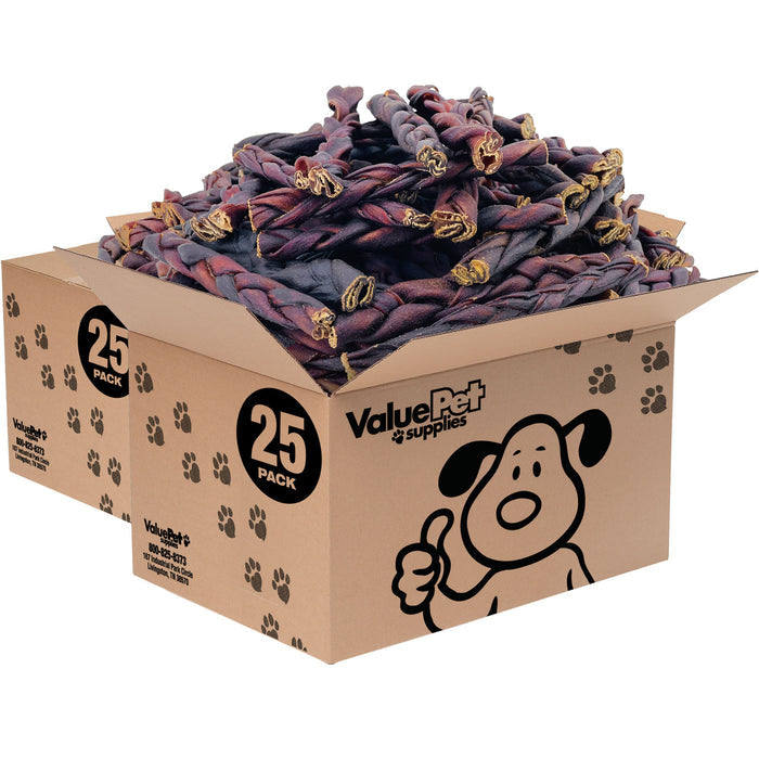 ValueBull Beef Collagen Braids for Dogs, 6 Inch Medium Chews, 50 Count Bulk Pack - Medium - 50 Braids