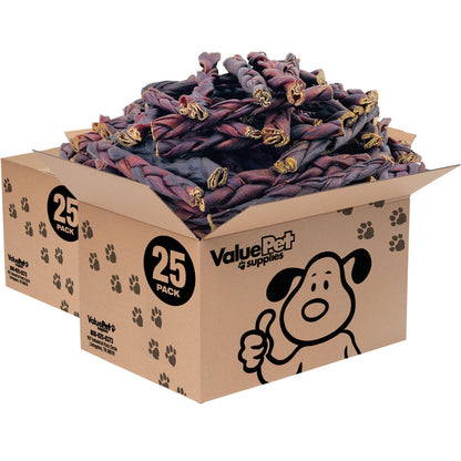 ValueBull Beef Collagen Braids for Dogs, 6 Inch Medium Chews, 50 Count Bulk Pack - Medium - 50 Braids