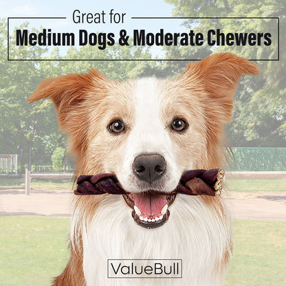 ValueBull Beef Collagen Braids for Dogs, 6 Inch Medium Chews, 50 Count Bulk Pack - Medium - 50 Braids