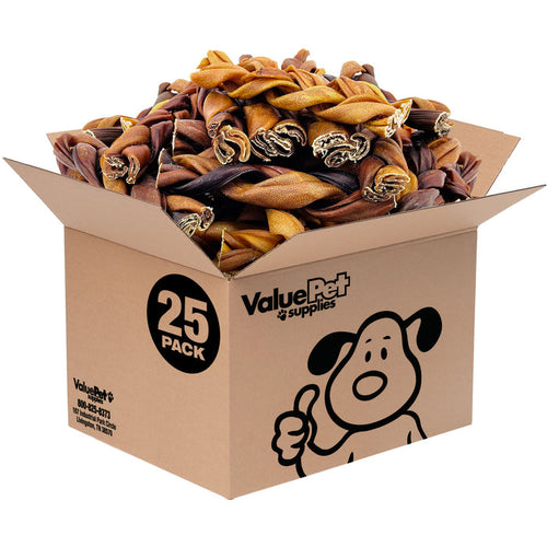 ValueBull Beef Collagen Braids for Dogs, 6 Inch Thick Chews, 25 Count Bulk Pack - Thick - 25 Braids