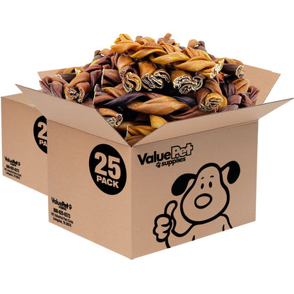 ValueBull Beef Collagen Braids for Dogs, 6 Inch Thick Chews, 50 Count Bulk Pack - Thick - 50 Braids