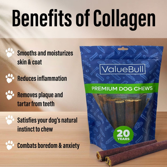 ValueBull Beef Collagen Sticks, 6 Inch Super Jumbo Chews, 10 Count - X-Jumbo - 10 Sticks