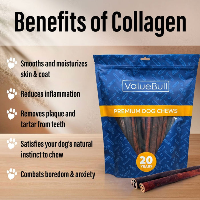ValueBull Beef Collagen Sticks for Dogs, 12 Inch Medium Chew, 100 Count Bulk Pack - Medium - 100 Sticks