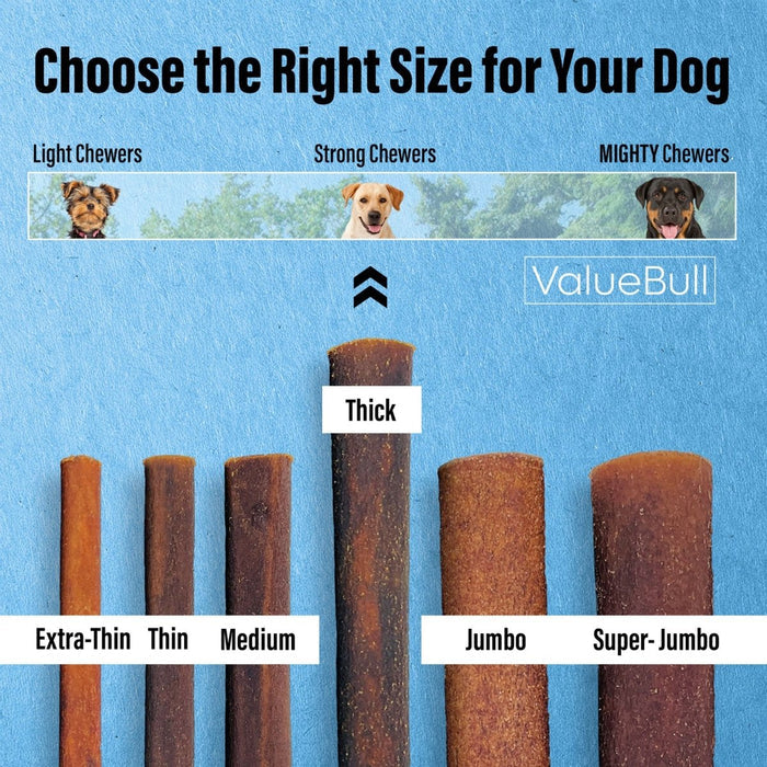 ValueBull Beef Collagen Sticks for Dogs, 6 Inch Thick Chews, 25 Count - Thick - 25 Sticks